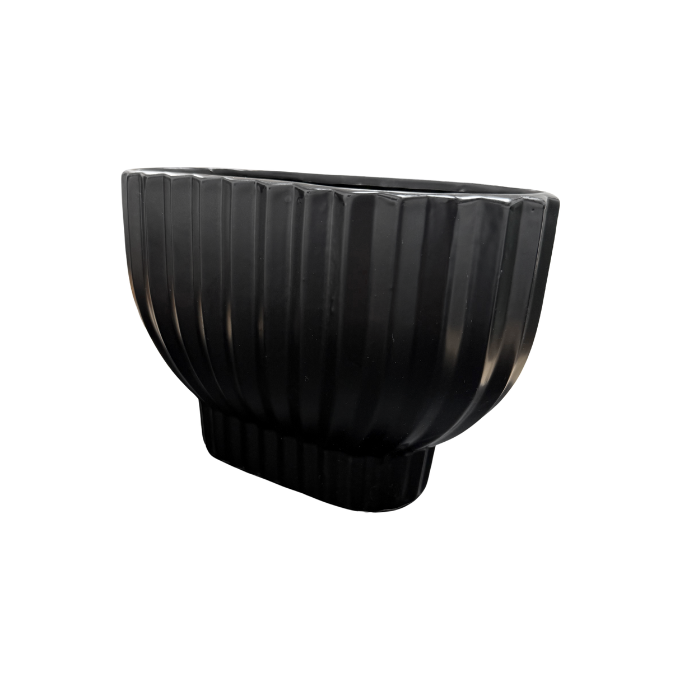 Oval Ceramic Ribbed Vase 4.5"x9"x6"