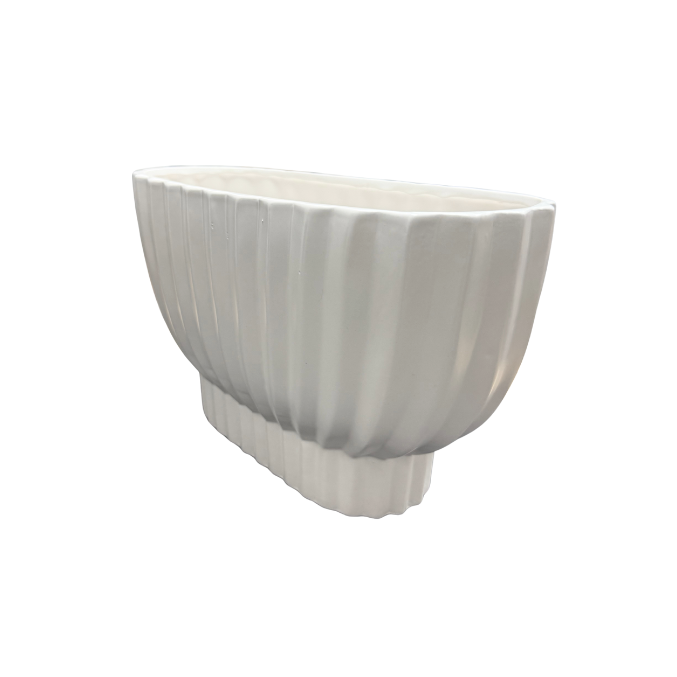 Oval Ceramic Ribbed Vase 11"x5"x7"
