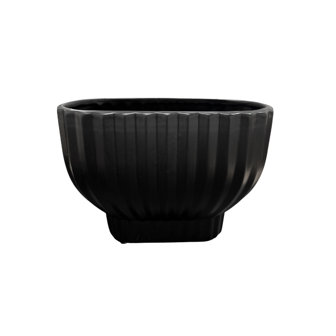 Oval Ceramic Ribbed Vase 4.5"x9"x6"