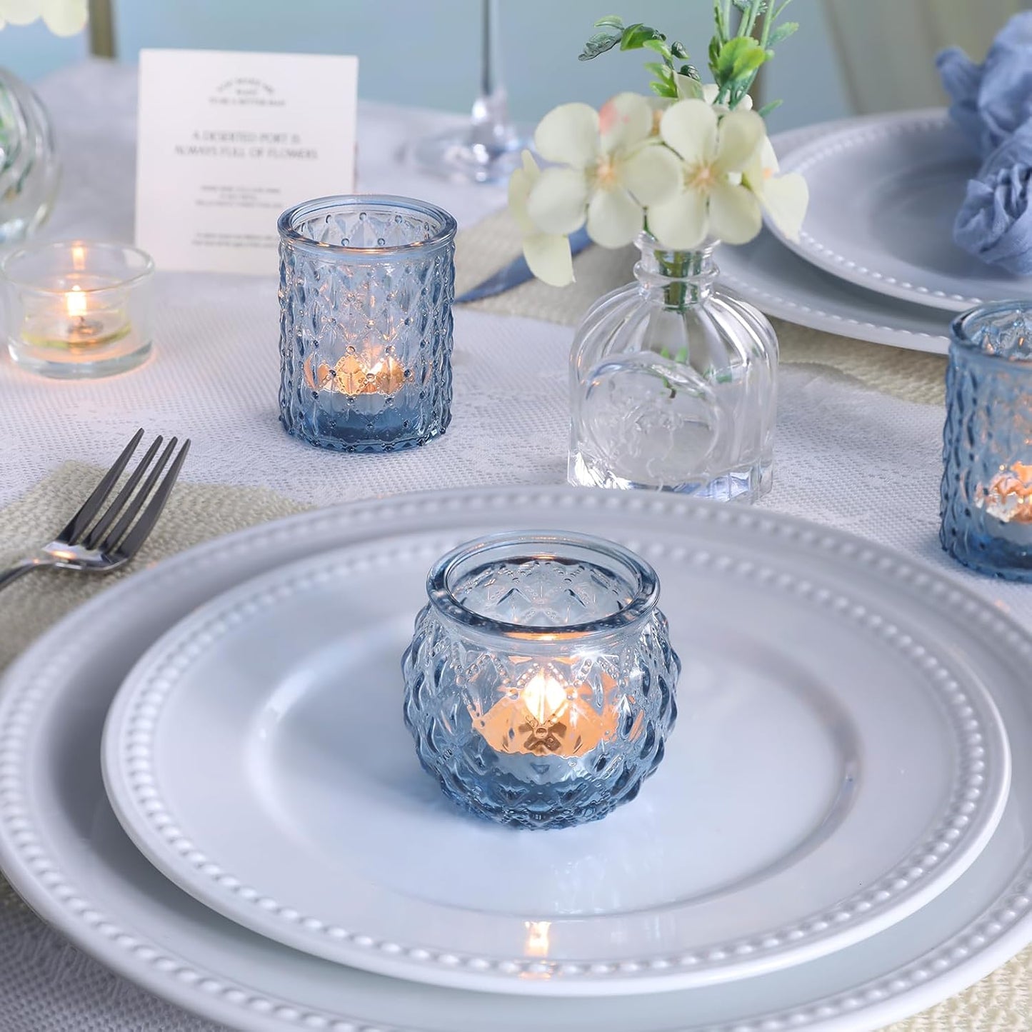 Cylindrical Blue Candle Holders