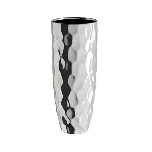 Mirror-Finish Silver Ceramic Vase